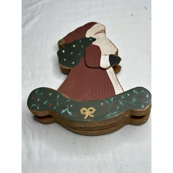 Handmade Handpainted Wooden Double Sided Rocking Santa 10.25" Tall  Holiday Gift - Picture 3 of 7